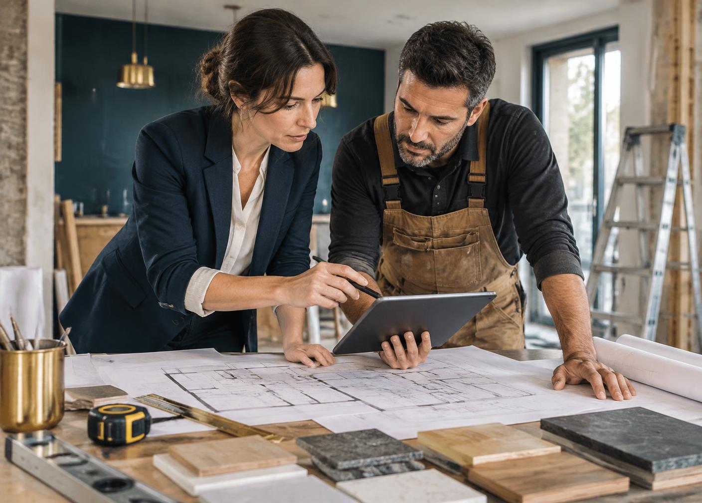 Équipe du bâtiment préparant un chantier